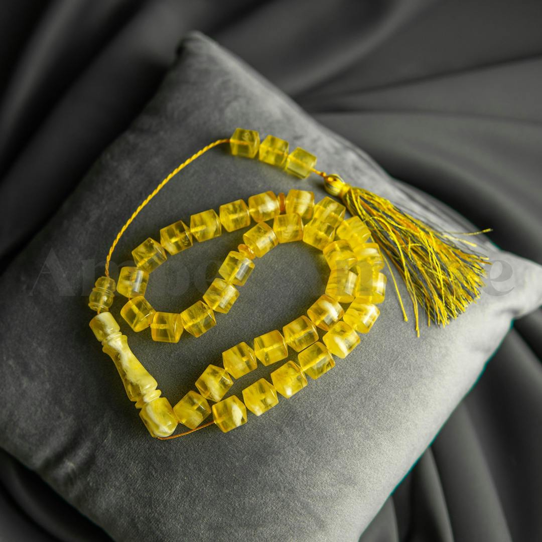 Tasbih Rosary of Baltic Amber box Beads 56g Yellow Amber Islamic Misbaha